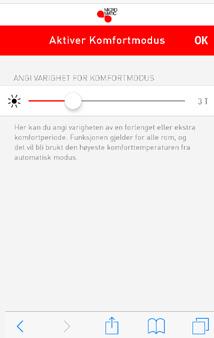 4. Daglig bruk (1.) 4.2 Komfortmodus Bruk komfortmodus til å holde samme komforttemperatur i alle rom i en periode.