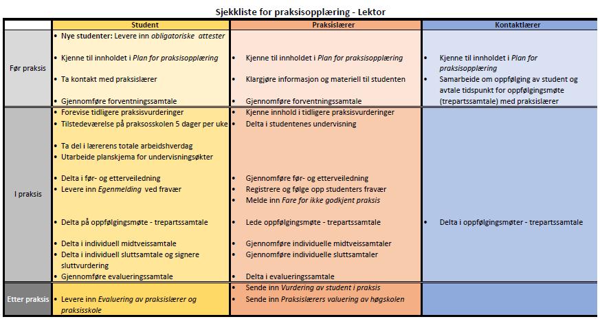 9. Sjekkliste for praksisopplæring