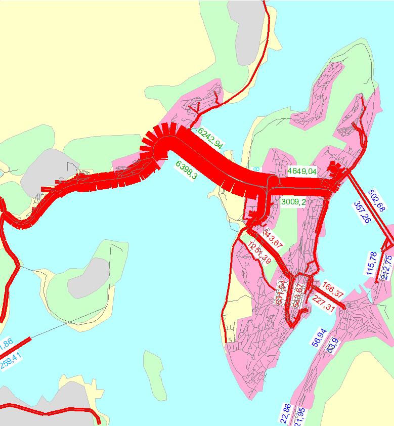 Figur 57 Viser hvor trafikken som benytter den nye tunnelen