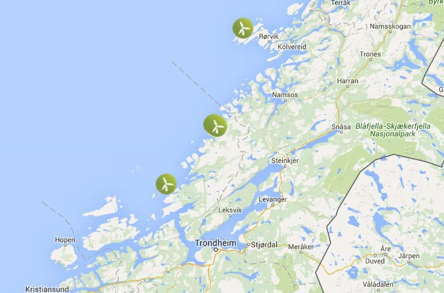 Operatørskap på Vind Valsneset i Bjugn 5 WTG à 2,3 MW og produksjon 32 GWh Overtatt D&V fra Enercon Idriftssatt 2006 Ytre Vikna