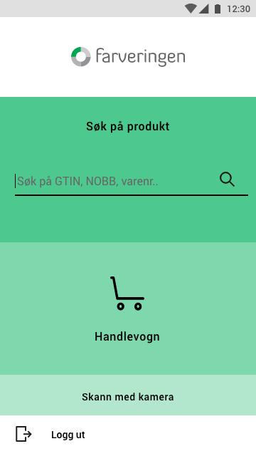 Hovedmenyen Når du åpner håndterminal appen kommer du rett inn i menyen. Du kan alltid starte skanning direkte ved å skanne et produkt med Blåtann Socket skanneren.