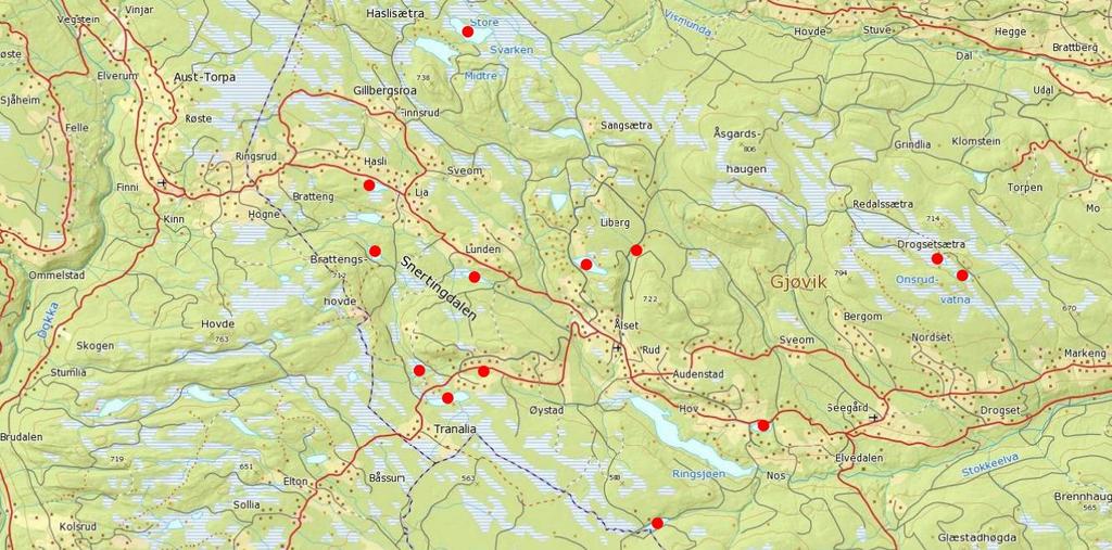 I alt 13 av disse fiskevatna er innmeldt i felles fiskekortordning for Gjøvik kommune, og disse vatna utgjør driftsplanområdet. De aktuelle vatna er N. Onsrudvatnet, S.