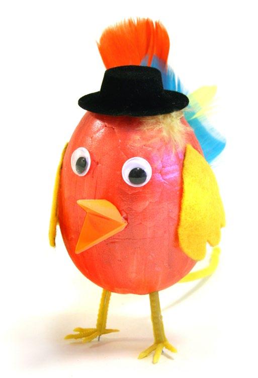 Fru Hatt Selvgående egg med hatt og fjær. Saks, pensel, lim, stikkeredskap 1 Mal et vatt- eller isoporegg i ønsket farge.