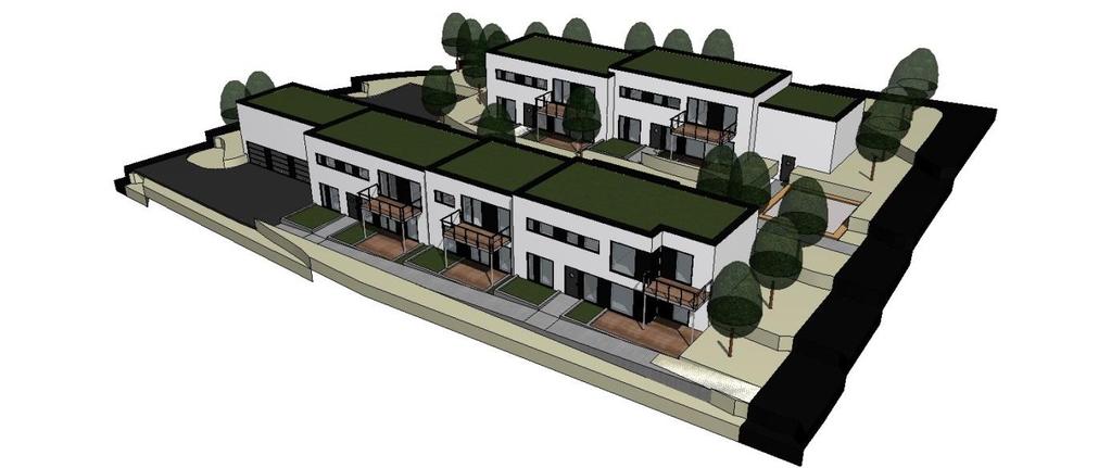 FIG 7.2 3D-Illustrasjon av planlagt tiltak 7.3 TRAFIKKLØSNING Forslaget forutsetter 3 avkjørsler til eiendommen. En fra Skoleveien i nord og 2 fra Skolejordet i vest.