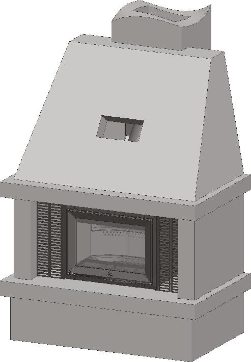 SVENSK Exempel 2: Montering i öppen eldstad Montering mot rak vägg med gott om plats till sidorna och låg öppning. På bilden visas Jøtul I 520 F.