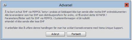 Elektronisk meldingsutveksling EHF via PEPPOL parametre utgående ordre Dersom du skal motta ordresvar og produktkataloger via aksesspunkt krysser du av for EHF via PEPPOL.