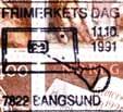 ? Stempel nr. S1 Type: Motiv Brukstid 11.10.1991 FRIMERKETS DAG 7822 BANGSUND Reg. brukt 11.10.1991 JHB Stempel nr.