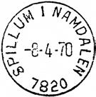 7 Type: I22N Fra gravør 08.04.1970 SPILLUM I NAMDALEN Innsendt?? Registrert brukt fra -6-5-70 HLO til 30-9-75 VG Stempel nr.