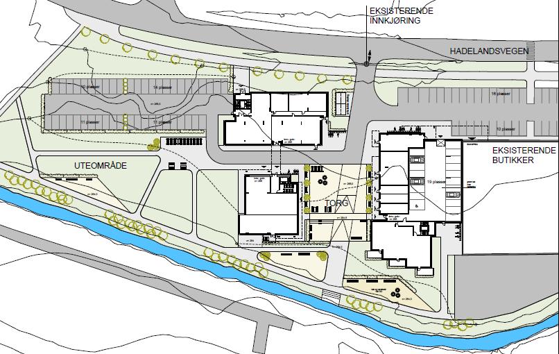 Hensikten er å etablere et torg som omkranses av servicetilbud (både privat og evt.