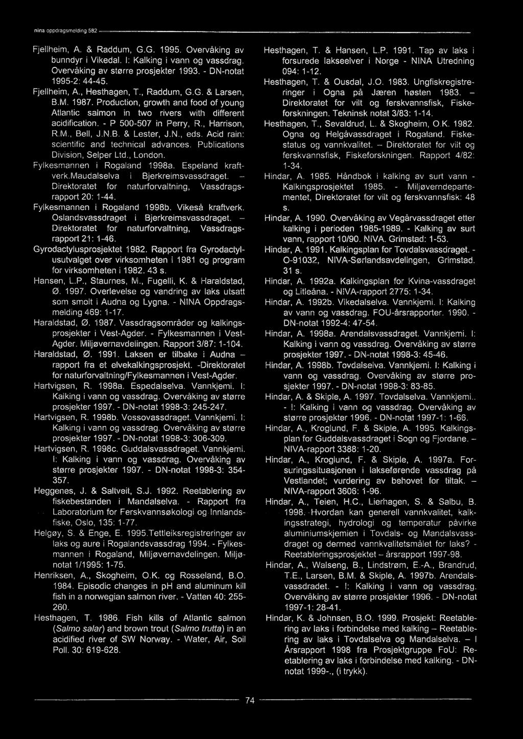 - Direktoratet for naturforvaltning, Vassdragsrapport 21: 1-46. Gyrodactylusprosjektet 1982. Rapport fra Gyrodactylusutvalget over virksomheten i 1981 og program for virksomheten 11982. 43 s.