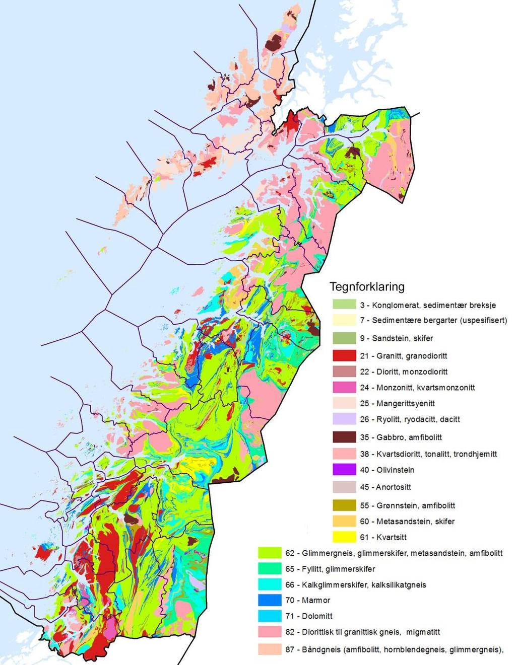 Berggrunn Berggrunnen har lokalt og regionalt stor betydning for variasjonen i vegetasjonstyper. Berggrunnskart for Nordland (www.ngu.