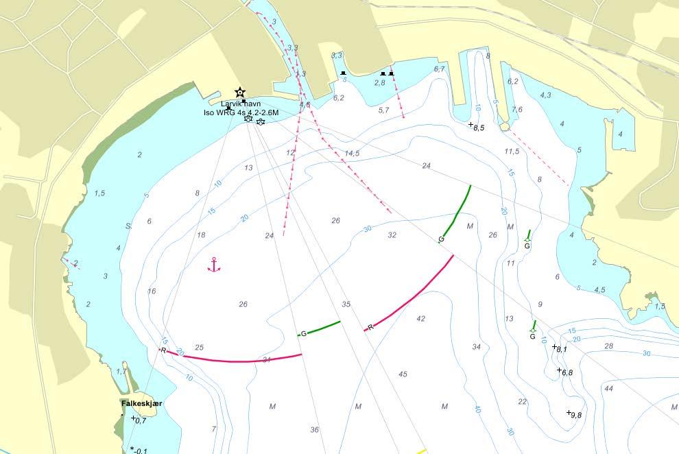 Side 6 4 Terreng og grunnforhold 4.1 Terreng Larvik Indre havn ligger innerst i Larviksfjorden der fjorden er ca. 900 m bred.