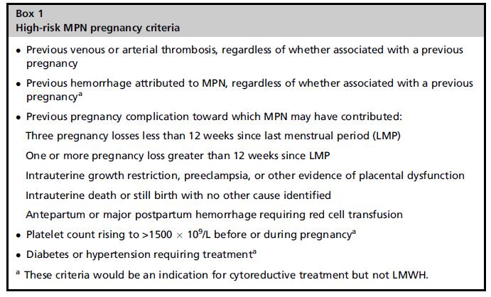 Graviditet ved MPN - høyrisikokriterier Lavrisiko graviditet 1. Hematocrit < 45% (<42%?) 2.