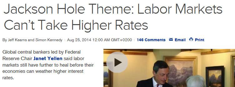 Jackson Hole-symposiet med fokus på arbeidsmarkedet Den amerikanske sentralbanksjefen Janet Yellen pekte på at selv om økonomien er i bedring er det fortsatt betydelig «underuse» i arbeidsmarkedet og