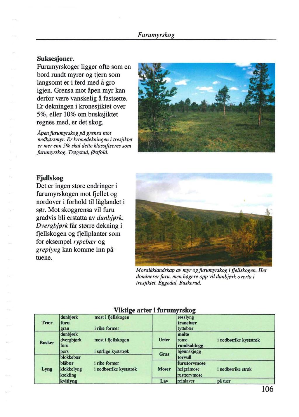 Furumyrskog Suksesjoner. Furumyrskoger ligger ofte som en bord rundt myrer og tjern som langsomt er i ferd med å gro igjen. Grensa mot åpen myr kan derfor være vanskelig å fastsette.