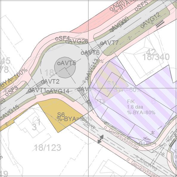 Bilde 6. Utsnitt av planforslag og gjeldende reguleringsplan for Storgata. Arealet på 150 m2 som blir berørt i gjeldende plan for Storgata er vist med rød strek.