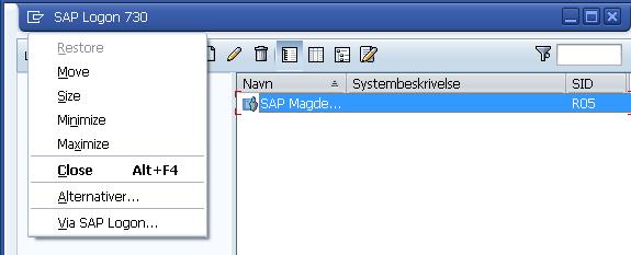 End SAP Logon I skjermbildet