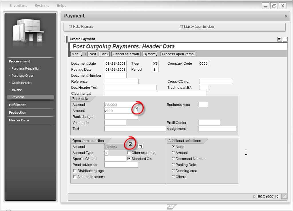Vender Payment in SAP Initial Screen (68) Circles below 1: From account Din
