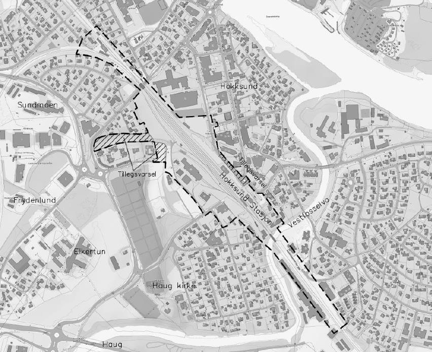 Dobbeltspor og hensettingsanlegg Side: 29 av 55 Figur 9: Varslet reguleringsområde for detaljreguleringsplan for Hokksund stasjon. 4.7 