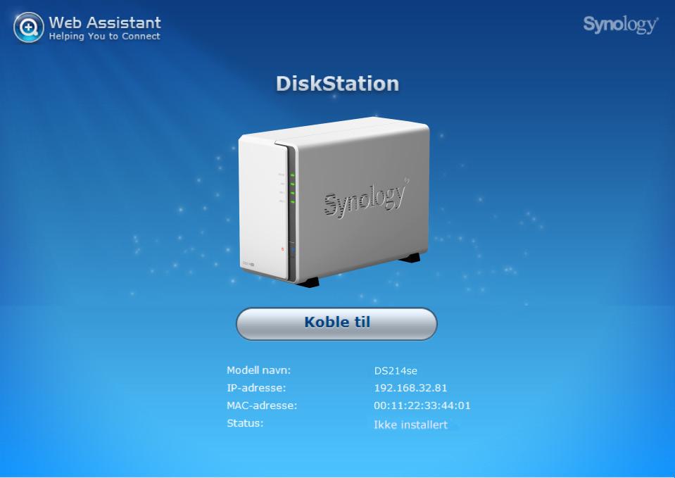 Kapittel Installer DSM på DiskStation Kapittel 3: 3 Når oppsettet av maskinvaren er fullført, installerer du DiskStation Manager (DSM) Synologys nettleserbaserte operativsystem på din DiskStation.