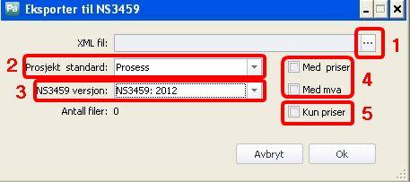 54 6.1.3 Anbudsvinduet 54 Eksporter til NS3459 1. Klikk på knapp med 3 prikker Velg mappe der du vil legge filen.