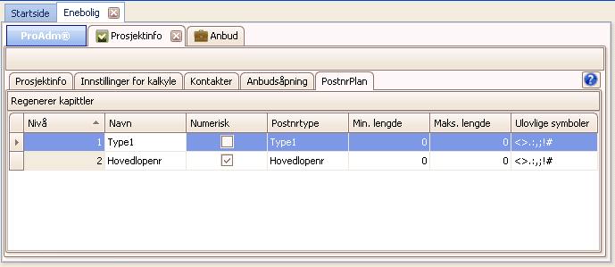 81 8.5 Prosjektinfo 81 PostnrPlan Har du importert en fil i NS3459 format (XML) så vil oppbygningen av kontoplan (postnrplan) vises her. Ovenstående bilde er bare et eksempel på en slik plan.
