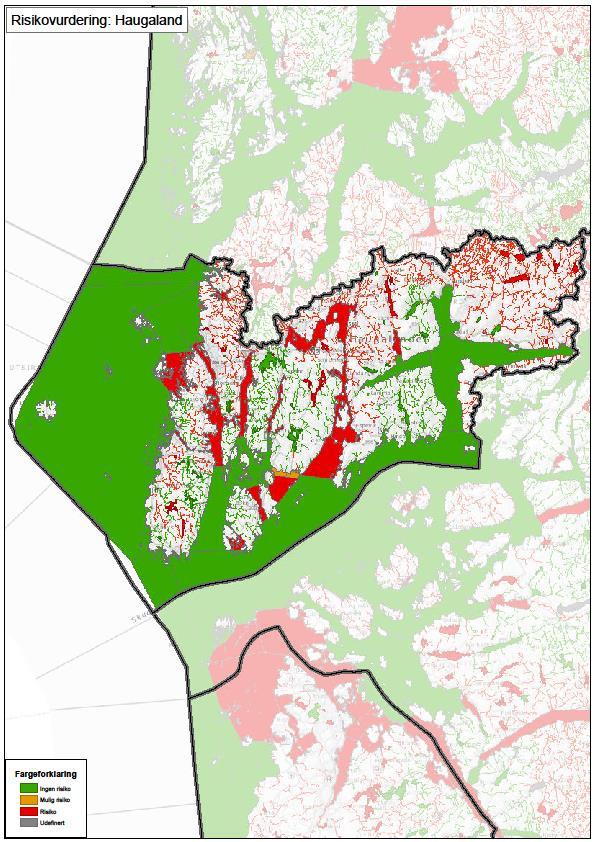 Figur 61: Kartframstilling av risikobildet for overflatevann i Haugalandet vannområde.
