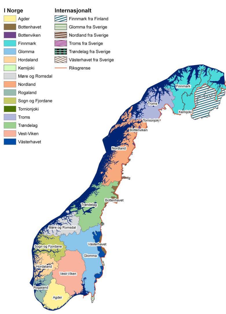 Inndeling i vannregioner Vannregioner i Norge: Norge er delt inn i 11 vannregioner,