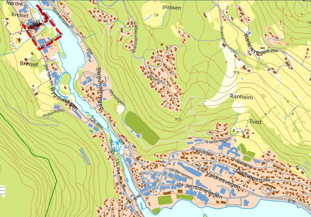 VEDLEGG 1 Planområdets beliggenhet i fht. Fagernes sentrum. I luftlinje er det ca.