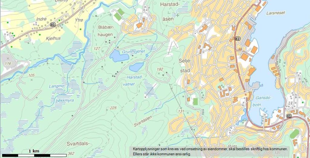 6. BESKRIVELSE AV PLANOMRÅDET (DAGENS SITUASJON) Beliggenhet Planområdet ligger i et etablert boligområde vest fra Harstad sentrum.