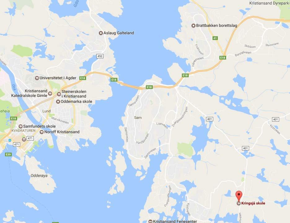 Arena Kringsjå Skole Kongshavnveien 110 4639 Kristiansand Fra Kristiansand sentrum til arena er det ca. 12 km. Det er begrenset tilbud med offentlig kommunikasjon til arena.