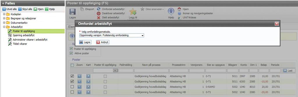 Omfordeling arbeidsflyt En dialogboks vil åpne seg.