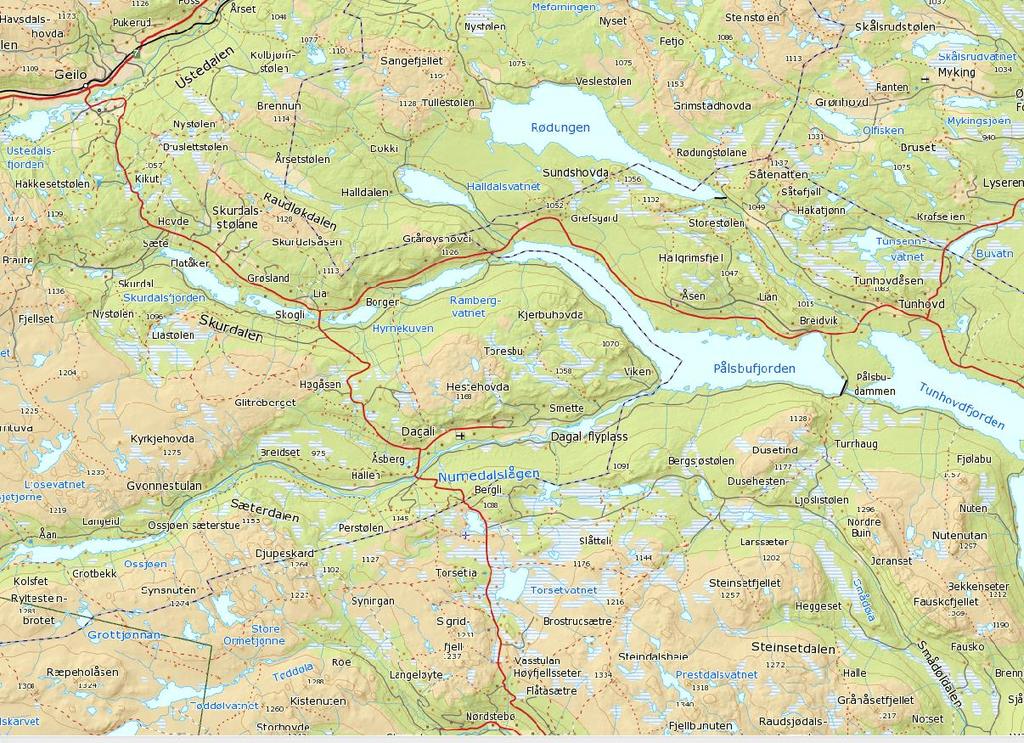4. Beskrivelse av planområdet, eksisterende forhold 4.1 Områdeavgrensning og lokalisering Planområdet ligger mellom Smådølveien, Fv. 40, kommunegrense mot Hol og Hagasetåsen i Nore og Uvdal kommune.