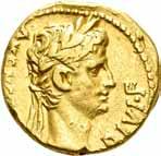 Antikke mynter KEISERTIDEN/THE EMPIRE 808 200% 808 AUGUSTUS 27 f.kr.-14 e.kr., aureus, Lugdunum 9-8 f.kr. (7,73 g). R: Caius Caesar på hest mot høyre RIC.198 1+ 60 000 809 200% 809 AUGUSTUS 27 f.kr.-14 e.kr., denarius Caesaraugusta 19-18 f.