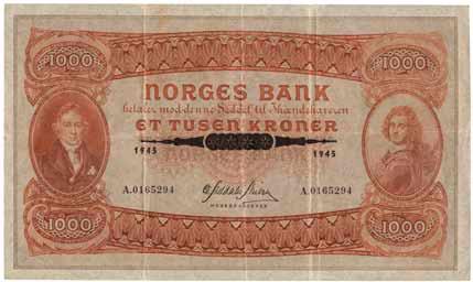 Sedler 3. UTGAVE 22 1000 kroner 1945.