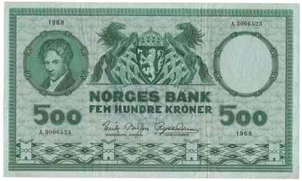 Sedler 29 500 kroner 1968.