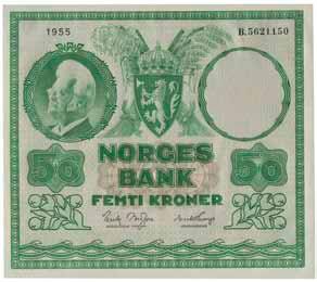 B5621150 0 2 500 41 50 kroner 1957. C1873303. (Vannmerke 1) 0/01 1 500 42 50 kroner 1960.