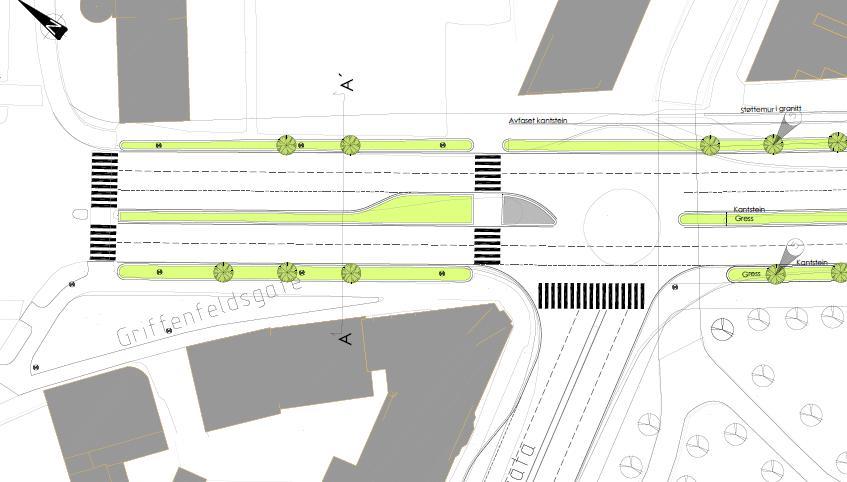 52 (122) UTREDNING Figur 52 Utforming av Kreftings gate og Konnerudgata i reguleringsplanen for Bjørnstjerne Bjørnsons gate.