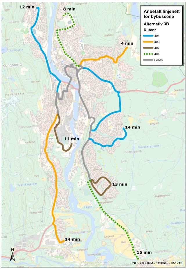 72-(122) UTREDNING Skrubbmoen - knutepunktet Det går ikke rutebuss på strekningen i dag. Effektiv kjøretid på traseen er 13 min beregnet ut fra fartsgrensene.