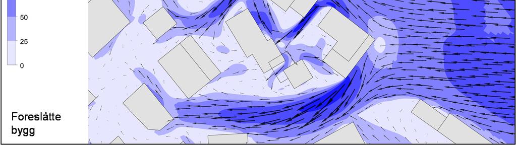 Resultater Vindforsterkning ved fremherskende retninger Det er tatt ut resultater for vindforsterkning ved kroppshøyde (1,5 m).