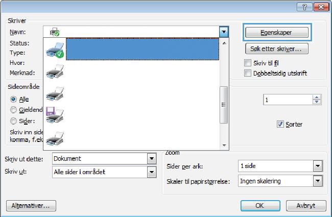 utskrift, eller hvis dupleksenheten har blitt deaktivert. 1. Klikk på Skriv ut på Fil-menyen i programvaren. 2.
