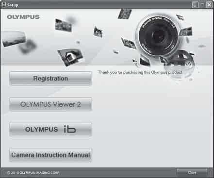Windows XP En «Oppsett»-dialog vises. Windows Vista/Windows 7 En Autorun-dialog vises. Klikk på «OLYMPUS Setup» for å vise «Oppsett»-dialogen.