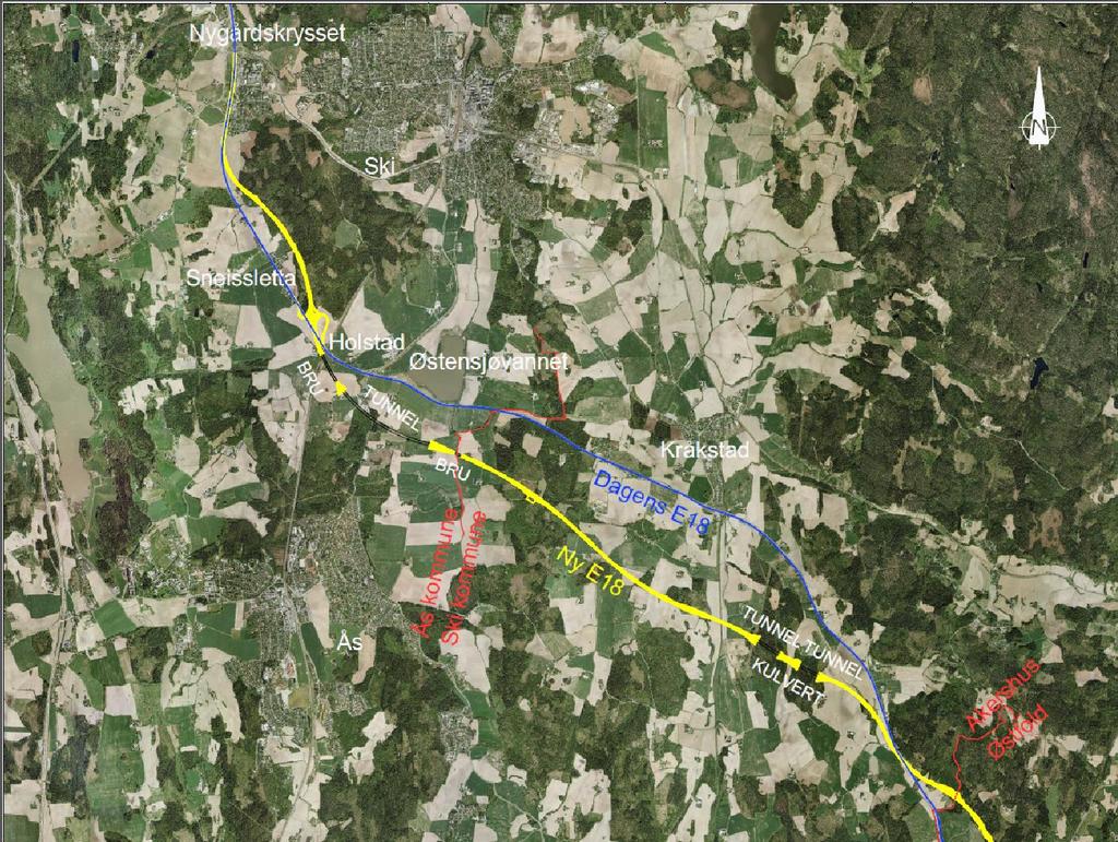 Figur 1 Illustrasjon av ny og eksisterende E18 fra Nygård til Retvet [vegvesen.no]. 3 Henvisninger Datarapporter /1/. Veglaboratoriet. C 29:Rapport om grunnundersøkelser for (Rv.