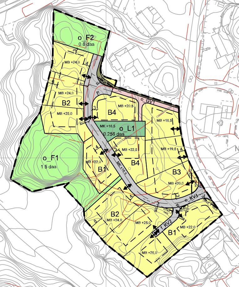 Figur 5 Utsnitt av planforslag Planområdet er 9,4 dekar, der 6,2 dekar er regulert til frittliggjande småhusbebygging med tilhøyrande uteopphaldsareal.