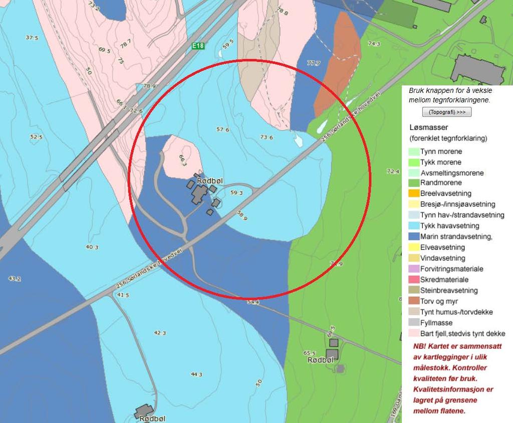 111694r1 26. oktober 2015 Side 5 3.2 Grunnforhold Løsmassekart fra NGU sine nettsider, vist i Figur 2, viser antatte grunnforhold på området og i nærområdet.