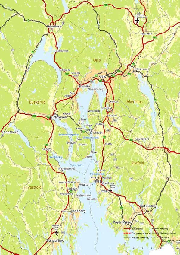 8 Fig 1 Oslofjordregionen med Oslofjordtunnelen og ferja Moss Horten (Kart produsert til