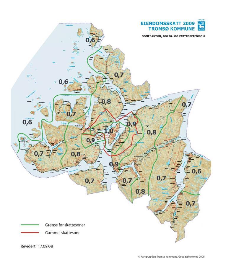 4.4 Bruk av sonefaktor Ved beregning av eiendomsskattetakst i Tromsø kommune benyttes det sonefaktor for både bolig-, fritids-, og næringseiendommer.