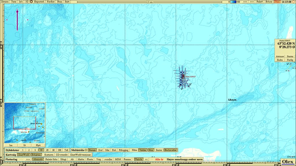 Figur 2.1.2 Topografisk kart (nordlig orientering) med avmerking av lokaliteten. Kartdatum WGS84 Tabell 2.1.1 Koordinater prøvetakingspunkter, kartdatum WGS84 Stasjon 1 2 3 4 5 6 Posisjon 63 o 52.