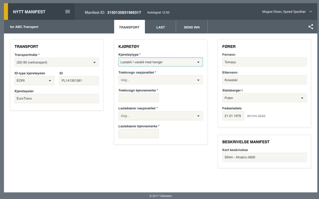 MANIFEST FOR NÆRINGSLIVET Selvbetjeningsløsning 1.