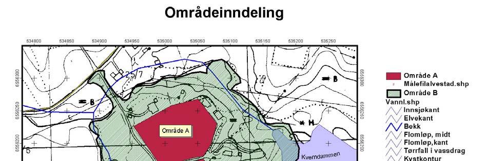 BESKRIVELSE TERRENGET Planområdet kan på bakgrunn av terrenget og vegetasjonsbildet deles inn i to, område A og område B.